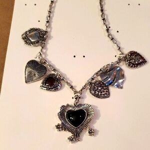 Zara Silver and Black Floral Charm Necklace